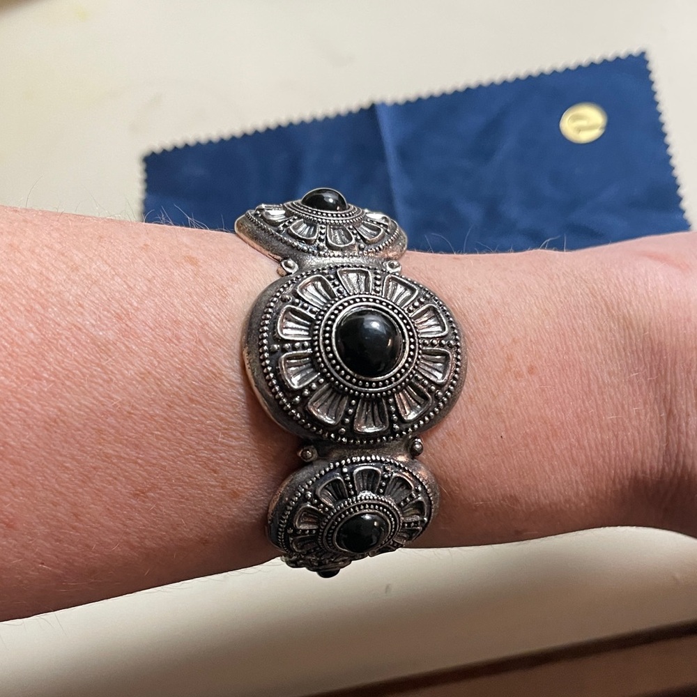 Lucky Brand Silver and Black Ornate Cuff/Bracelet